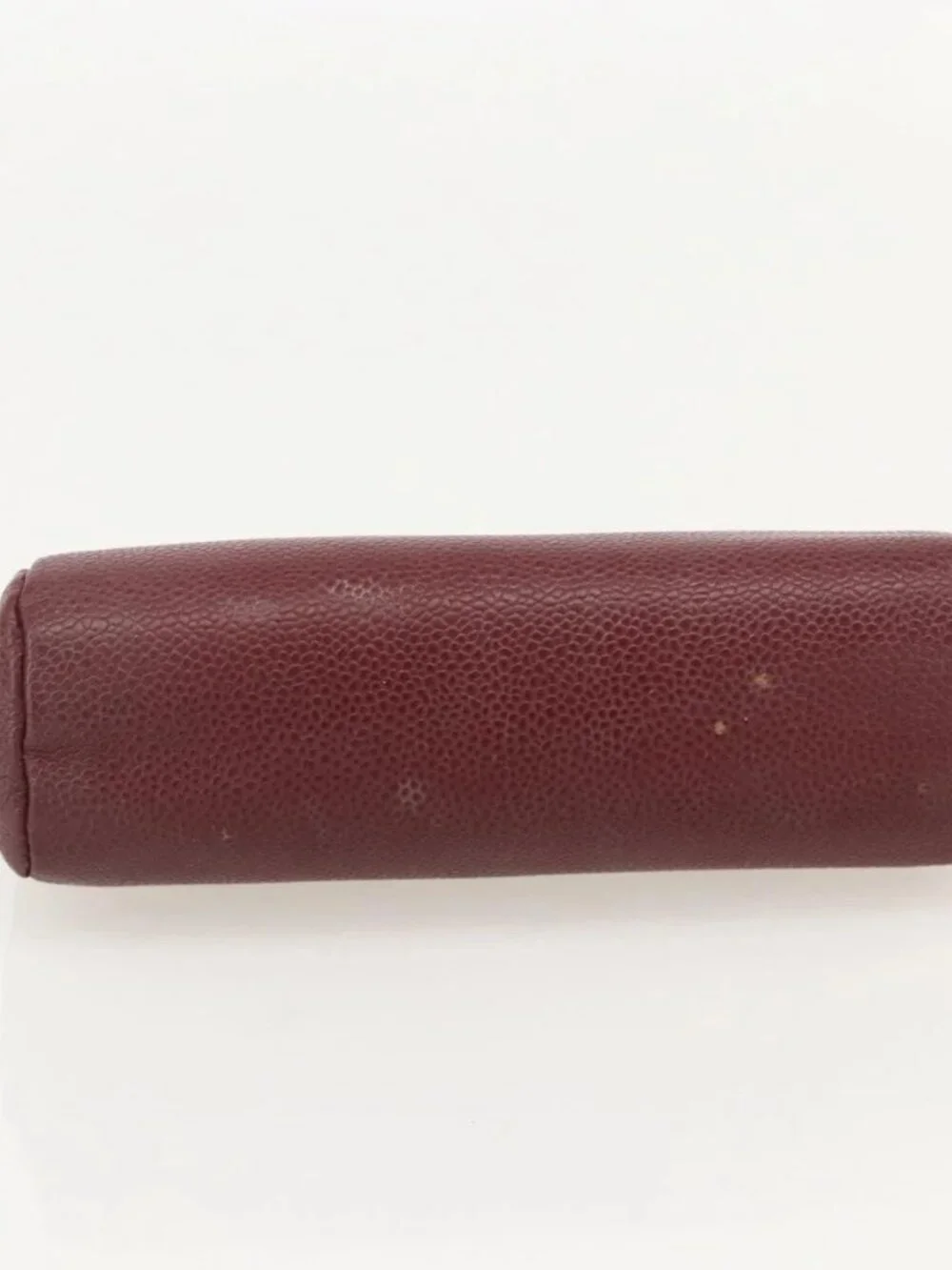 CHANEL Pouch Grained Calf Skin Bordeaux Gold CC Auth yk20274